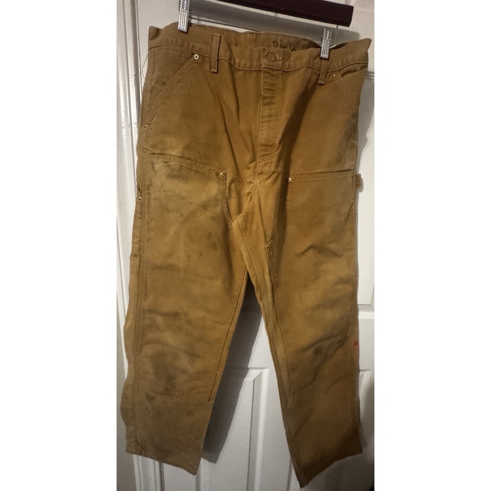 Vintage Y2K Carhartt Double Knee Work Pants 38x34 Brown Duck Canvas Distressed